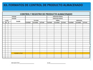 XX. FORMATOS DE CONTROL DE PRODUCTO ALMACENADO
 