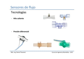 Sensores	de	ﬂujo	
MSc.	Ing.	Daniel	Thevenet	 Curso	de	Ingeniería	Biomédica	-	2017	
-  Hilo	caliente	
-  Presión	diferencial	
Tecnologías	
 