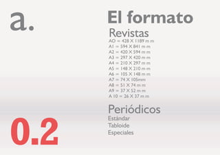 /DV WHQGHQFLDV  HVWLORV GH FDGD PRPHQWR ODV GLIHUHQWHV
FXOWXUDV GH OD VRFLHGDG HQ JHQHUDO VRQ SXQWRV LPSRUWDQWHV
D OD KRUD GH GLVHxDU 'LJDPRV TXH FDGD UHYLVWD  SHULyGLFR
FXDOTXLHU RWUD SXEOLFDFLyQ R IRUPD GH FRPXQLFDFLyQ WLHQH
VX SURSLR HVWLOR  HVWUXFWXUDV GLIHUHQWHV
(O IRUPDWR
 