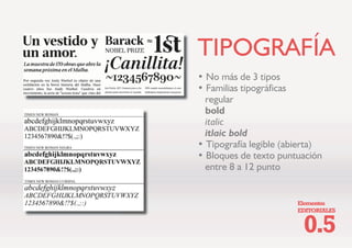 (OHPHQWRV
(',725,$/(6
DGD XQR GH HVWRV HOHPHQWRV
WLHQH VX IXQFLyQ GHQWUR GHO
GLVHxR  SRU WDQWR VX JUDGR GH
LPSRUWDQFLD TXH FXPSODQ VX
PLVLyQ VHUi VX FRPHWLGR
 