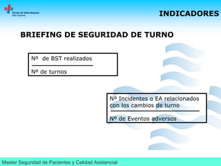 Diseño e implantación de briefings. Seguridad de turno, seguridad de pacientes en un servicio de urgencias