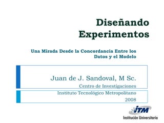Diseñando Experimentos  Una Mirada Desde la Concordancia Entre los Datos y el Modelo Juan de J. Sandoval, M Sc. Centro de Investigaciones  Instituto Tecnológico Metropolitano 2008 