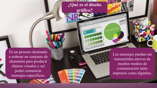¿Qué es el diseño
gráfico?
Es un proceso destinado
a ordenar un conjunto de
elementos para producir
objetos visuales y así
poder comunicar
mensajes específicos.
Los mensajes pueden ser
transmitidos atreves de
muchos medios de
comunicación tanto
impresos como digitales.
 