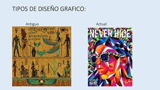 TIPOS DE DISEÑO GRAFICO:
Antiguo Actual
 