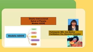 Diseño Instruccional
Salvar el Planeta
Modelo ADDIE
Participante: MSc. Ana Medina
Facilitadora: Dra. Alexandra González
 