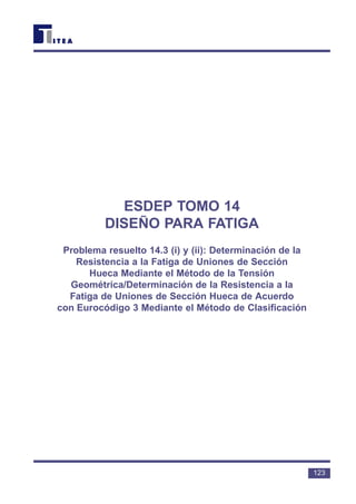 ESDEP TOMO 14
DISEÑO PARA FATIGA
Problema resuelto 14.3 (i) y (ii): Determinación de la
Resistencia a la Fatiga de Uniones de Sección
Hueca Mediante el Método de la Tensión
Geométrica/Determinación de la Resistencia a la
Fatiga de Uniones de Sección Hueca de Acuerdo
con Eurocódigo 3 Mediante el Método de Clasificación
123
 