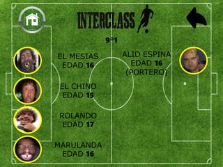 9°1
EL MESIAS
EDAD 16
EL CHINO
EDAD 15
ROLANDO
EDAD 17
MARULANDA
EDAD 16
ALID ESPINA
EDAD 16
(PORTERO)
 
