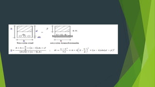 ESTADO ELÁSTICO AGRIETADO.- En este estado el
concreto en la tensión se agrieta, no resiste el esfuerzo de
tracción. Es decir el concreto en tracción ya no trabaja, debido
al incremento de las cargas van apareciendo y ensanchándose
las grietas en la zona central de la viga y se dirigen hacia el eje
neutro; sucede cuando: fct > fr. y fr. < 0.50 f’c.
 