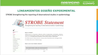 LINEAMIENTOS DISEÑO EXPERIMENTAL
STROBE Strengthening the reporting of observational studies in epidemiology
 