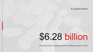 A Lucrative Industry
$6.28 billion
Projected size of global genome editing market in 2022
 