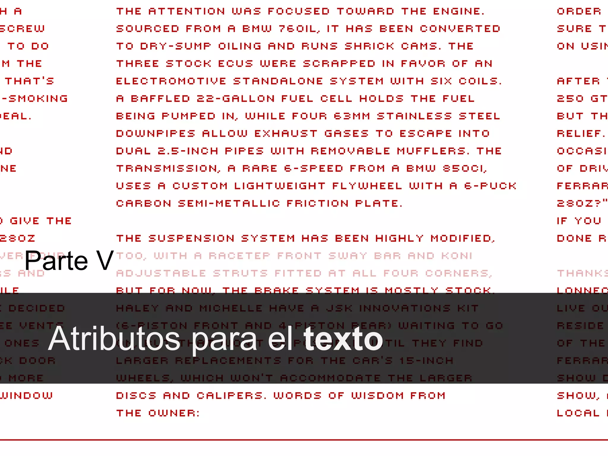 Atributos para el  texto Parte V 