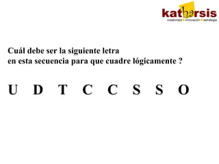  

Cuál debe ser la siguiente letra 
en esta secuencia para que cuadre lógicamente ?

U    D    T    C    C    S    S    O  

 