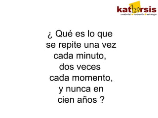 ¿ Qué es lo que
se repite una vez
cada minuto,
dos veces
cada momento,
y nunca en
cien años ?

 
