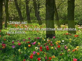 • Tengan paz

• Inviertan en su vida espiritual que perdura
para siemre.
 