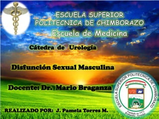 .
Cátedra de Urología
Disfunción Sexual Masculina
Docente: Dr. Mario Braganza
REALIZADO POR: J. Pamela Torres M.
 
