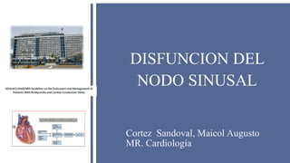 DISFUNCION DEL
NODO SINUSAL
Cortez Sandoval, Maicol Augusto
MR. Cardiología
 