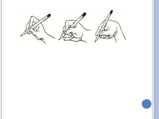 Para o grafismo psicomotor, deverão treinar aspectos relacionados com a postura,
controle corporal, dissociação de movimentos , representação mental do gesto
necessário para o traço, percepção espaço temporal, lateralização e coordenação
visomotora.
Quanto aos aspectos relacionados com o grafismo, o educador deve preocupar-se
com o aperfeiçoamento das habilidades relacionadas com a : Escrita, distinguindo
atividades PICTOGRÁFICAS ( pintura, desenho, modelagem) e
ESCRIPTOGRÁFICAS ( utilização de lápis e papel – melhorar os movimentos e
posição gráfica).
Deverá também corrigir erros específicos do grafismo, como a forma / manutenção
das margens / linhas.
 