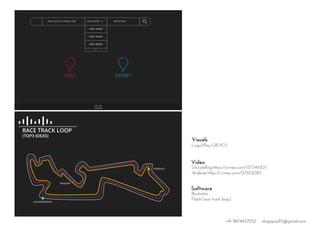 Visuals
Video
Logo(Play-Off-PO)
Storytelling:https://vimeo.com/157349305
Website:https://vimeo.com/157602083
Software
Illustrator
Flash(race track loop)
IDEA EVENT
WHAT ARE YOU LOOKING FOR? WHICH AERA?PRICE RANGE
1000~2000€
2000~4000€
4000~6000€
RACE TRACK LOOP
(TOP3 IDEAS)
TORONTO
WARSAW
JOHANNESBURG
+91 9874457252 dsignpaul15@gmail.com
 