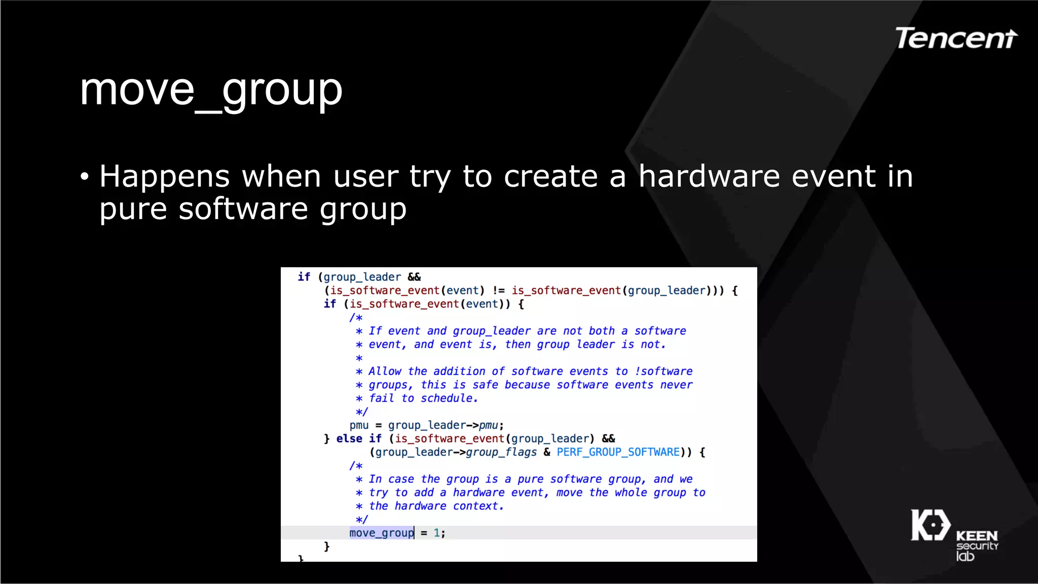 move_group
•  Happens when user try to create a hardware event in
pure software group
 