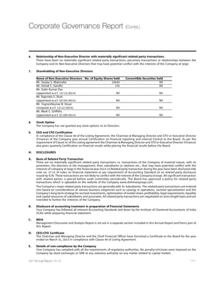 68 Dishman Pharmaceuticals and Chemicals Limited
Notice (Contd.)
As gross monthly remuneration proposed to be paid to Ms. Aditi J. Vyas is ` 5.00 lacs (i.e. more than threshold limit of ` 2.50 lacs),
approval of shareholders by way of an ordinary resolution is required as per the provisions of Section 188 of the Companies Act,
2013 read with Rule 15 of the Companies (Meetings of Board and Its Powers) Rules, 2014.
Your Directors, therefore, recommend an Ordinary Resolutionat item No.9of the accompanying Notice, for your approval. Mr. Janmejay
R. Vyas, Chairman  Managing Director; Mrs. Deohooti J. Vyas, Whole-time Director and Mr. Arpit J. Vyas, Managing Director  CFO of
the Company, who may be deemed to be interested in the proposed resolution as Ms. Aditi J. Vyas is relative of them.
None of the other Directors and Key Managerial Personnel of the Company and their relatives is concerned or interested, financial
or otherwise, in the resolution set out at Item No. 9 of the accompanying Notice.
ITEM NO. 10
Ms. Mansi J. Vyas, daughter of Mr. Janmejay R. Vyas, Chairman  Managing Director of the Company holds an office or place of
profit in the Company as Management Representative (Finance) of the Company since 25th July, 2005 on a gross monthly
remuneration of ` 45,434/- (Rupees Fourty Five Thousand Four Hundred Thirty Four only). Her appointment as such was approved
by the Board of Directors of the Company at its meeting held on 29th July, 2005 and also by the Members of the Company in terms
of Section 314 (1)(b) of the Companies Act, 1956, at the Annual General Meeting of the Company held on 26th September, 2005.
Thereafter, her remuneration has been further increased from ` 45,434/- (Rupees Fourty Five Thousand Four Hundred Thirty Four
only) to ` 2.50 lacs (Rupees Two Lacs Fifty Thousand only) per month w.e.f. 1st August, 2011, by way of special resolution passed at
the Annual General Meeting of members of the Company held on 29th July, 2011.
Ms. Mansi J. Vyas is a B.Sc.(Hons) International Hospitality and Tourism Management from the University of Surrey, Guildford UK
and she has also done her MBA in International Hospitality Management from Ecole Hoteliere Lausanne, Switzerland. She has very
good strategic skills and has experience in the area of Managerial Finance and Marketing. She is associated with the Company since
2005 and day by day her work and responsibilities has also been increased manifold with the rapid growth of the Company.
Ms. Mansi has, during her association with the Company since last ten years, gained considerable and useful experience in multiple
activities. Her experience has been successfully utilized for the various expansion projects at Company's Bavla Plant. Although, she
has been appointed since 2005 and in view of her valuable contribution since last ten years, it is found advisable to increase her
remuneration. Considering this, the Nomination  Remuneration Committee has recommended for and the Board of Directors of
the Company at its meeting held on 28th May, 2015 approved increase in her gross monthly remuneration from existing level of
` 2.50 lacs to ` 5.00 lacs, subject to approval of the members. There is no other variation in terms of her appointment except
remuneration.
As the gross monthly remuneration proposed to be paid to Ms. Mansi J. Vyas is ` 5.00 lacs (i.e. more than threshold limit of ` 2.50
lacs), approval of shareholders by way of an ordinary resolution is required as per the provisions of Section 188 of the Companies
Act, 2013, read with Rule 15 of the Companies (Meetings of Board and Its Powers) Rules, 2014.
Your Directors,therefore,recommend an OrdinaryResolution at item No.10 of the accompanying Notice,for your approval. Mr.Janmejay
R. Vyas, Chairman  Managing Director; Mrs. Deohooti J. Vyas, Whole-time Director and Mr. Arpit J. Vyas, Managing Director  CFO of
the Company, who may be deemed to be interested in the proposed resolution as Ms. Mansi J. Vyas is relative of them.
None of the other Directors and Key Managerial Personnel of the Company and their relatives is concerned or interested, financial
or otherwise, in the resolution set out at Item No.10 of the accompanying Notice.
Registered Office : By Order of the Board of Directors
Bhadr Raj Chambers,
Swastik Cross Roads, Tushar D. Shah
Navrangpura, Ahmedabad-380009 Company Secretary
Date : 22nd August, 2015
 