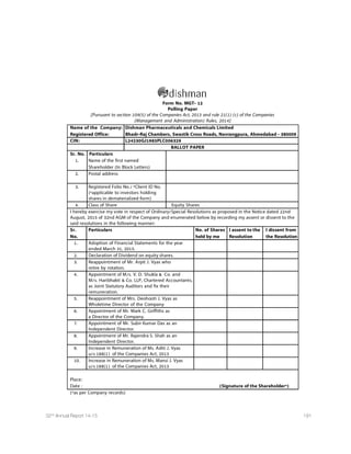 148 Dishman Pharmaceuticals and Chemicals Limited
20 Other current assets
` in Lacs
Particulars As at As at
31 March, 2015 31 March, 2014
Others
(a) Interest Receivable 926.16 859.57
(b) Guarantee Commission Receivable 954.93 -
(c) Receivable against liquidation of shares 300.16 -
Total 2,181.25 859.57
21 Revenue from operations
` in Lacs
Particulars For the For the
year ended year ended
31 March, 2015 31 March, 2014
(a) Sale of products (Refer Note (i) below) 40,714.00 42,935.51
(b) Sale of services (Refer Note (ii) below) 7,509.40 4,808.86
(c) Other operating revenues (Refer Note (iii) below) 124.12 128.85
48,347.52 47,873.22
Less:
(d) Excise duty  VAT 478.21 545.10
Total 47,869.31 47,328.12
Note
(i) Sale of manufactured goods 37,925.82 42,189.10
Sale of traded goods 2,788.18 746.41
Total 40,714.00 42,935.51
(ii) Sale of services comprises :
Sales Commission 1,162.53 3,698.79
Export Services 6,346.87 1,110.07
Total 7,509.40 4,808.86
(iii) Other operating revenues comprise:
Sale of scrap 5.15 8.11
Duty Drawback income 23.65 45.01
DEPB Income - (0.38)
Others 3.80 4.89
Income from Travel Business 91.52 71.22
Total 124.12 128.85
Notes (Contd.)
forming part of the financial statements
 