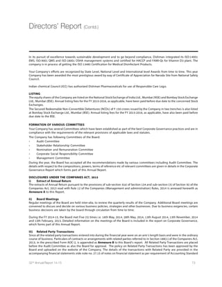 7+08+04 EKSRMWXW
QYPXMTPI WGPIVSWMW,':QIPERSQE
and breast cancer from major pharmaceutical companies.
These are expected to reach multi-billion dollars sales
in the near-term and will compensate the patent expiry
loss in top-line revenue of pharma companies.Novel
QIGLERMWQW WYGL EW ERXM4(ERXM4'7/ ERH '(/
inhibitors have also received the exclusive attention of
large-cap pharma companies.Most companies are in race
to acquire assets in these hot therapy areas.Companies
who already have these assets are investing heavily in
clinical development programs.The interest in pursuing
opportunities in Oncology therapy is unhindered for major
companies.Research investments in oncology are likely
XS GSRXMRYI JSV WIZIVEP QSVI ]IEVW HYI XS XLI WMKRMÝGERX
unmet need existing in this area.
For a few companies,patent expiry impact continues to
LEYRX XSTPMRI EW XLI] ÝRH MX HMJÝGYPX XS VITPEGI HIGPMRMRK
sales with Proprietary pipeline products.Beyond 2013,
the impact of patent loss will further aggravate revenue
decline.These companies have chosen strategies of
TVMSVMXMWEXMSR TMTIPMRI EWWIXWGSWX IJÝGMIRG] QIEWYVIW
divestment of non-core assets which yield poor margins
and increased focus on therapy areas where they have
EPVIEH] TVSZIR XLIMV QIXXPI+EMR MR ÝRERGMEP WXVIRKXL
through divestment of non-core assets (OTC,Animal
,IEPXL'SRWYQIV LIEPXL(MEKRSWXMGW
 [MPP FI YXMPMWIH JSV
pursuing opportunities in high margin therapy areas.
Economies of Scale to impact Margins
Going forward,economies of scale will also play a major
role in swapping non-core business among major
pharma,inclusive of vaccines,OTC and animal health,to
MQTVSZI QEVKMRW3RI ÝIPH [LMGL MW TSMWIH XS FVMRK E
paradigm shift in the way diseases will be treated in the
RIX HIGEHIW MW 7XIQ 'IPP XLIVET]6IKIRIVEXMZI 1IHMGMRI
space.The number of companies and products in the
clinic has reached a critical mass warranting a close watch
for those interested in keeping pace with development
of new medicines.The universe of regenerative medicine
is large and new companies are getting added rapidly.
,S[IZIVMR VIGIRX XMQIWEYWXIVMX] QIEWYVIW EGVSWW XLI
world have hit the pharmaceutical industry.Furthermore,
the loss of patent for many blockbuster drugs during
2010-2015 is also going to have a big impact on the global
TLEVQEGIYXMGEP MRHYWXV],S[IZIVKIRIVMG QERYJEGXYVIVW
EVI PMOIP] XS FIRIÝX EW XLI] VIQEMR TSMWIH XS GETXYVI E
substantial portion of revenues with generic versions of
these drugs.
Factors driving growth in the global pharmaceutical
industry include the emergence of new product lines,
opportunities in various CNS disorders and oncology
research,ongoing commercialisation of dormant
compounds,along with a look at the role of bio-similars in
the industry.
Global pharma continues to
remain attractive due to various
GSWX IJÝGMIRG] QIEWYVIQIRXWHI
consolidation,acquisition of high
value targeted assets,management
efforts on restructuring of entire
business model,share repurchase
program and dividend policy.
Management Discussion  Analysis
“
38 Dishman Pharmaceuticals and Chemicals Limited
 