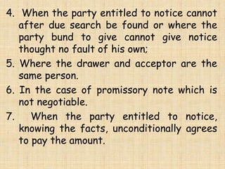 Duties of the holder upon dishonour.
(1) Notice of dishonour. When a promissory
note, bill of exchange of cheque is
dishon...