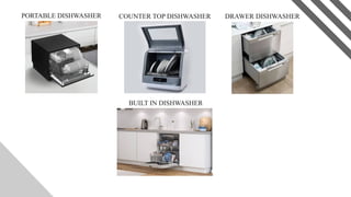 BUILT IN DISHWASHER
PORTABLE DISHWASHER COUNTER TOP DISHWASHER DRAWER DISHWASHER
 
