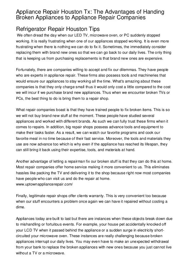 Appliance Repair Houston Tx The Advantages of Handing Broken