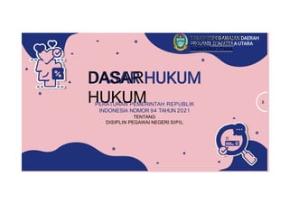 DASAR
HUKUM
PERATURAN PEMERINTAH REPUBLIK
INDONESIA NOMOR 94 TAHUN 2021
TENTANG
DISIPLIN PEGAWAI NEGERI SIPIL
2
BADAN KEPEGAWAIAN
DAERAH PROVINSI
SUMATERA UTARA
 