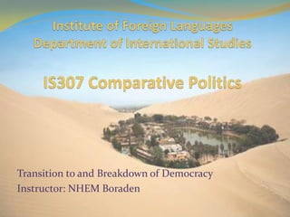 Transition to and Breakdown of Democracy
Instructor: NHEM Boraden
 