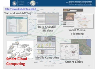 DISIT Lab, Distributed Data Intelligence and Technologies
Distributed Systems and Internet Technologies
Department of Information Engineering (DINFO)
http://www.disit.dinfo.unifi.it
DISIT Lab (DINFO UNIFI), Feb 2015 33
 
