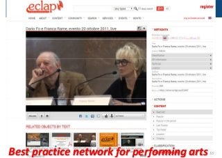 DISIT Lab, Distributed Data Intelligence and Technologies
Distributed Systems and Internet Technologies
Department of Information Engineering (DINFO)
http://www.disit.dinfo.unifi.it
DISIT Lab (DINFO UNIFI), Feb 2015Best practice network for performing arts 55
 