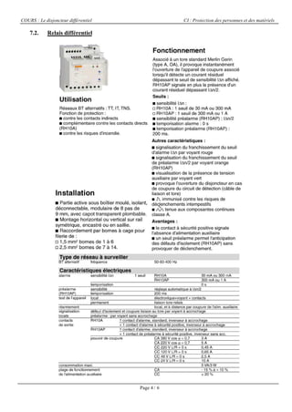 COURS : Le disjoncteur différentiel CI : Protection des personnes et des matériels
Page 4 / 6
7.2. Relais différentiel
 