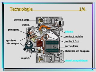 _Technologie                       1/4 _

     borne à cage

            tresse

 plongeur
                      bilame

                      contact mobile
système               contact fixe
mécanique
                      corne d’arc

                      chambre de coupure

            ressort
                      circuit magnétique
 