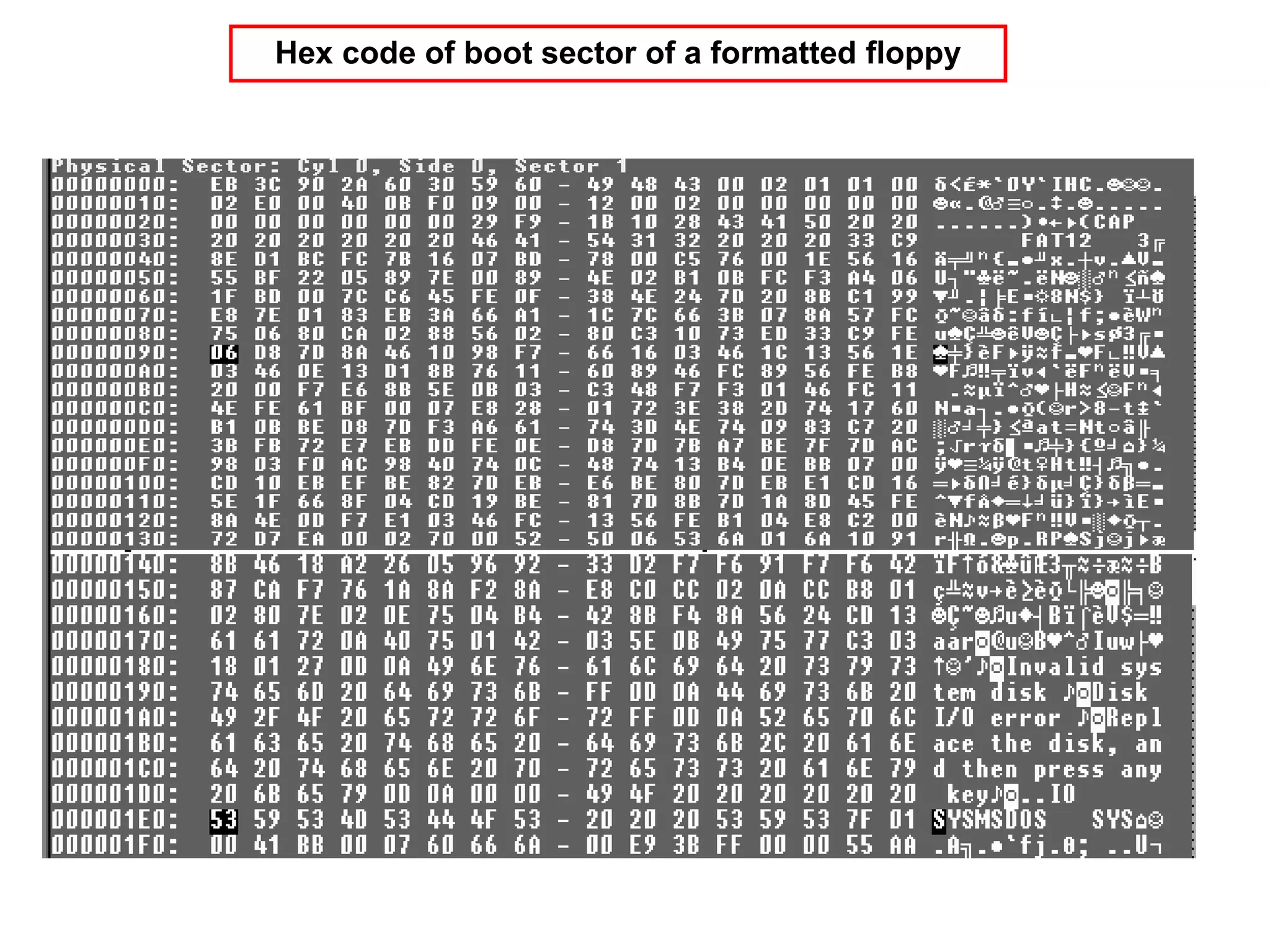 Hex code of boot sector of a formatted floppy
 