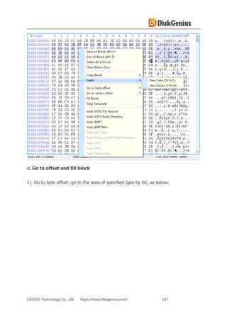 EASSOS Technology Co., Ltd. https://www.diskgenius.com/ 167
c. Go to offset and fill block
1). Go to byte offset: go to the area of specified byte by bit, as below:
 