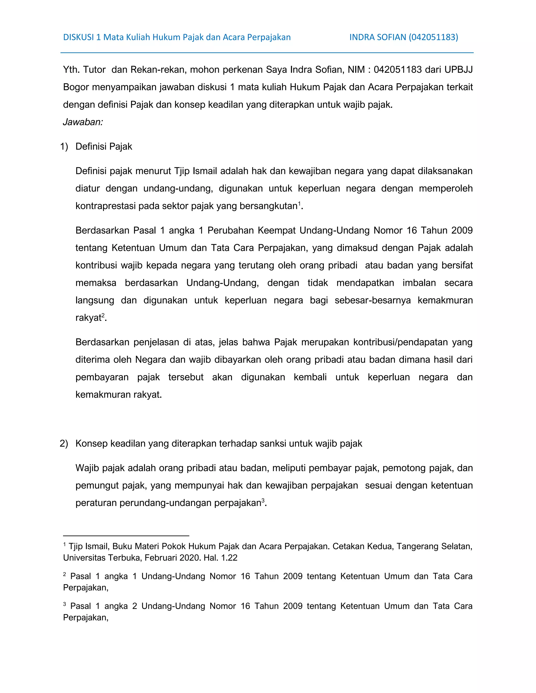 Diskusi 1 Hukum Pajak dan Acara Perpajakan definisi Pajak dan konsep ...