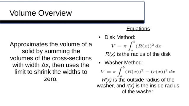 Volume Using Disks And Washers Volume Using Disks And Washers
