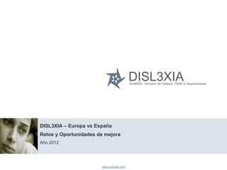 DISL3XIA
                                        SUMDIS - Sumario de Dislexia, TDAH e Hiperactividad




DISL3XIA – Europa vs España
Retos y Oportunidades de mejora
Año 2012




                       www.sumdis.com
 
