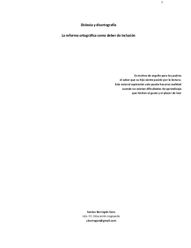 Dislexia Y Disortografia La Reforma Ortografica Como Deber - 