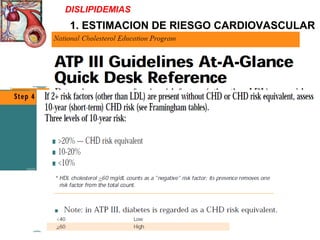 DISLIPIDEMIAS 
1. ESTIMACION DE RIESGO CARDIOVASCULAR 
 
