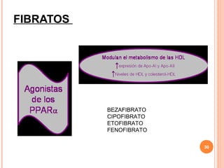 FIBRATOS




           BEZAFIBRATO
           CIPOFIBRATO
           ETOFIBRATO
           FENOFIBRATO

                         30
 