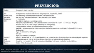 PREVENCIÓN:
Mach F, Baigent C, Catapano A, Koskinas K, Casula M, Badimon L et al. 2019 ESC/EAS guidelines for the management of dyslipidaemias: Lipid
modification to reduce cardiovascular risk. Atherosclerosis. 2019;290:140-205.
 