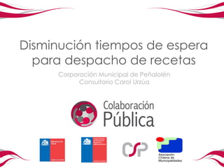 Disminución tiempos de espera
  para despacho de recetas
     Corporación Municipal de Peñalolén
           Consultorio Carol Urzúa
 