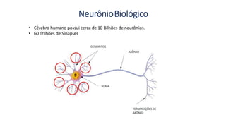 NeurônioBiológico
• Cérebro humano possui cerca de 10 Bilhões de neurônios.
• 60 Trilhões de Sinapses
 