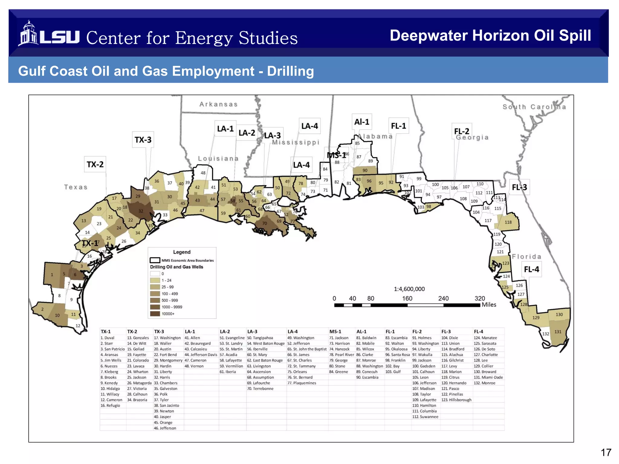 Center for Energy Studies

Deepwater Horizon Oil Spill

Gulf Coast Oil and Gas Employment - Drilling

17

 