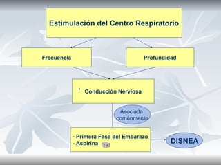 Profundidad Frecuencia Estimulación del Centro Respiratorio Conducción Nerviosa Asociada  comúnmente Primera Fase del Embarazo -  Aspirina DISNEA 
