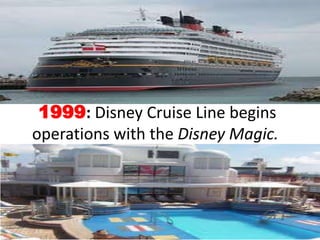 1999: Disney Cruise Line begins operations with the Disney Magic. 