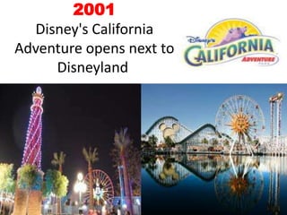 2001Disney's California Adventure opens next to Disneyland 